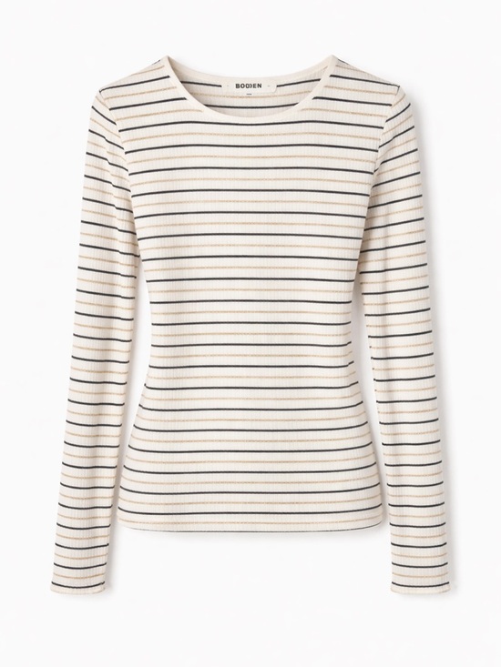 Boden Tops - Boden Striped Ribbed Top Parisian Chic Quiet Luxury Coastal‎ Classic-Sz 4
